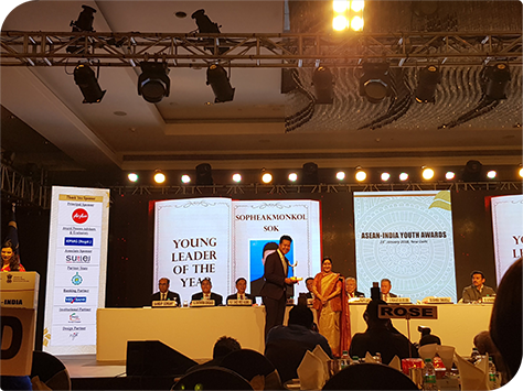 Mr. Sopheakmonkol Sok was announced as the winner of the Young Leader of the Year at the 1st India-ASEAN Youth Awards